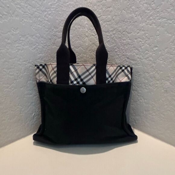 Burberry London Blue Label Nova Check Canvas Tote Black Tan Classic Print Preppy - Picture 1 of 12